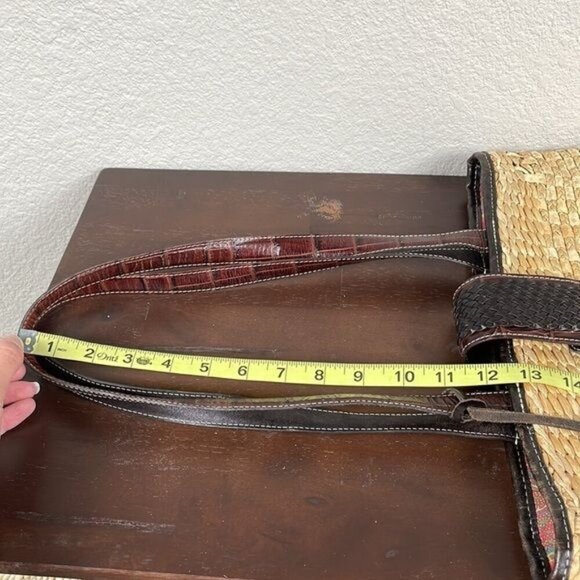 Brighton Straw Raffia Woven Handbag Brown Croc Double Strap Tote Shopper Tan - Picture 14 of 16